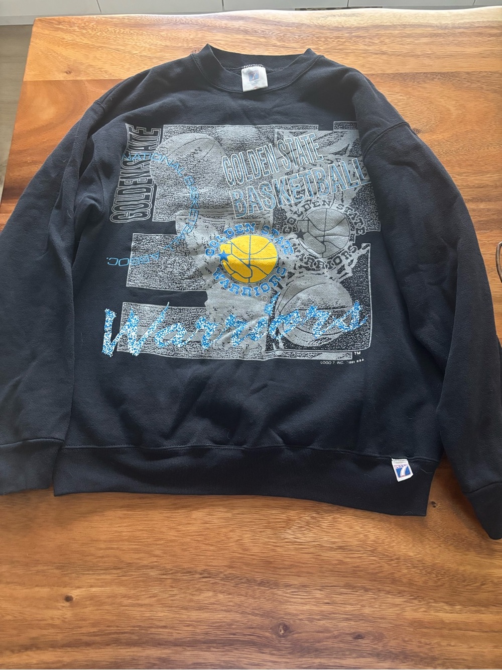 Vintage 1991 LOGO 7 Black Golden State warriors Crewneck size Large Mens